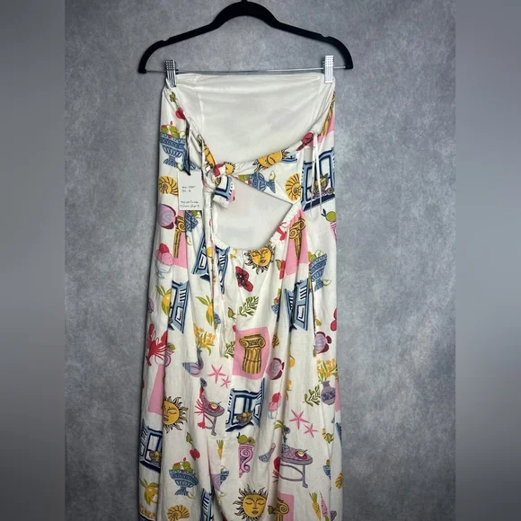 Japna Linen Blend Greece Summer Strapless sun Pocket Dress Size XL - Picture 4 of 11